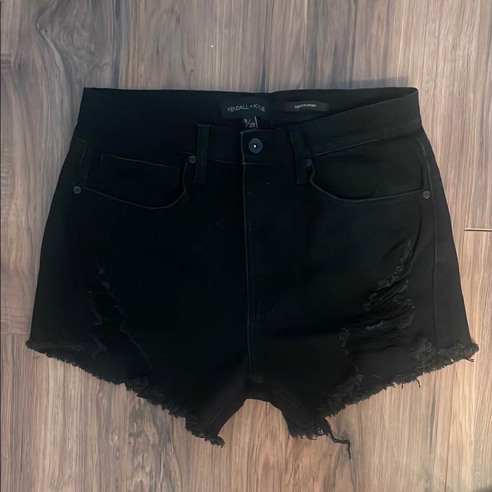 Kendall and Kylie black distressed denim short | the icon short